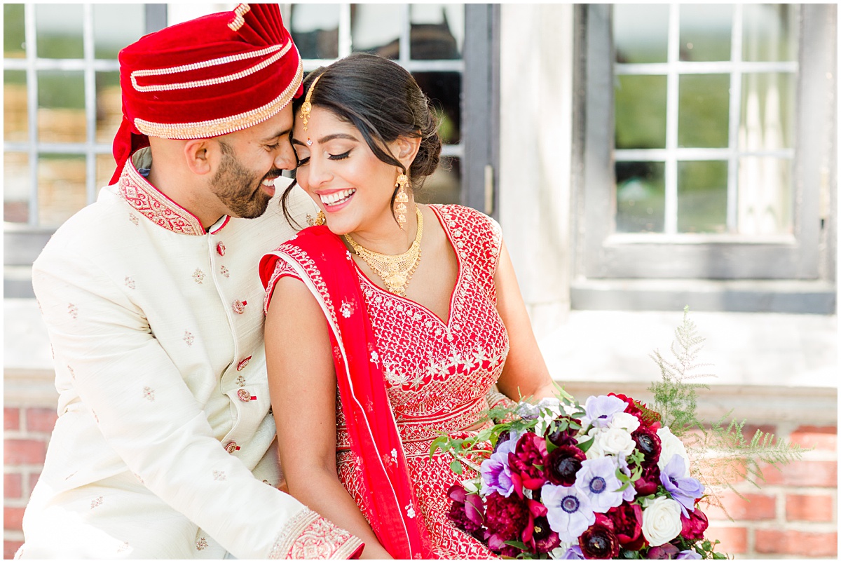 Hindu wedding couple photographs with purple accents