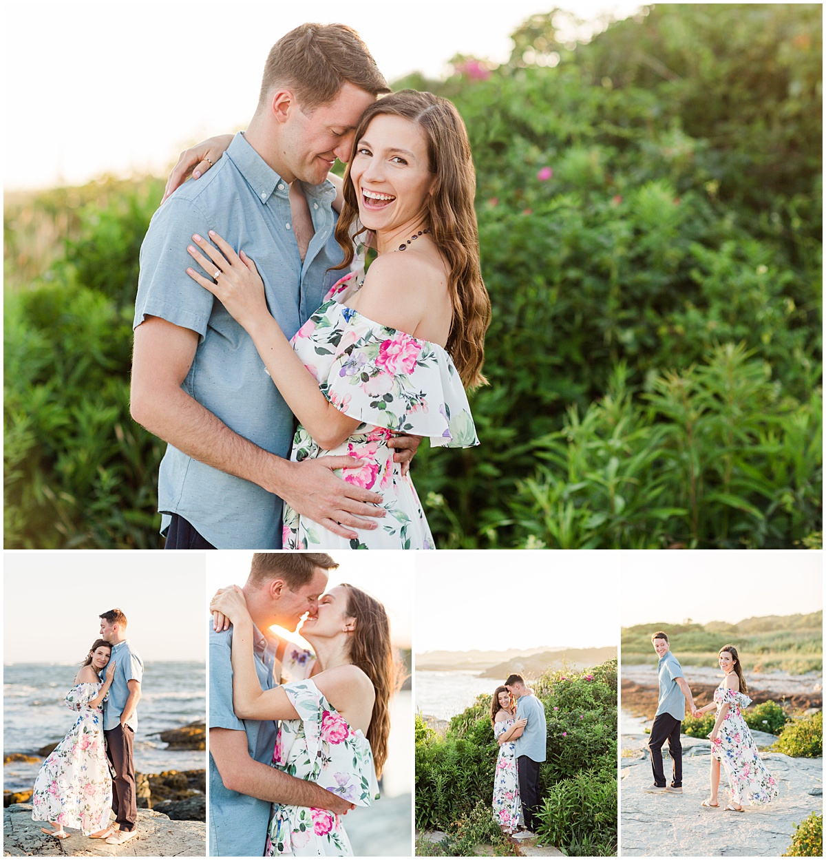 Newport engagement session on the cliff walk at sunset