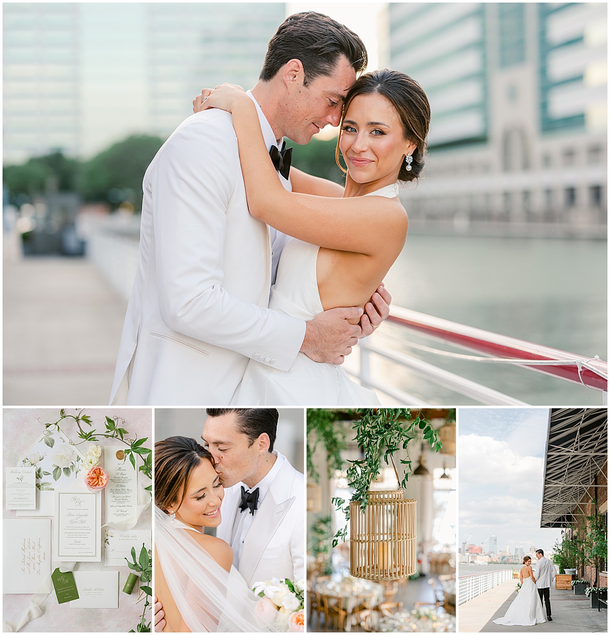 Battello Summer wedding in Jersey City with peach, ivory and green accent details