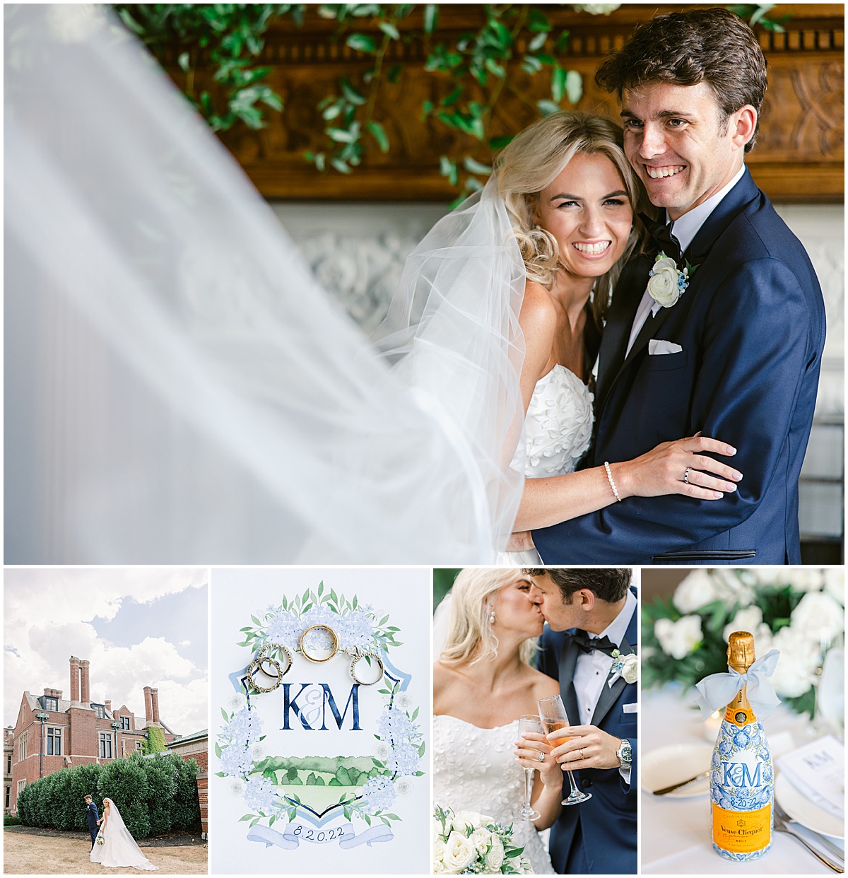 Natirar wedding in hydrangea blue with classic bride and groom and hydrangea inspired wedding details