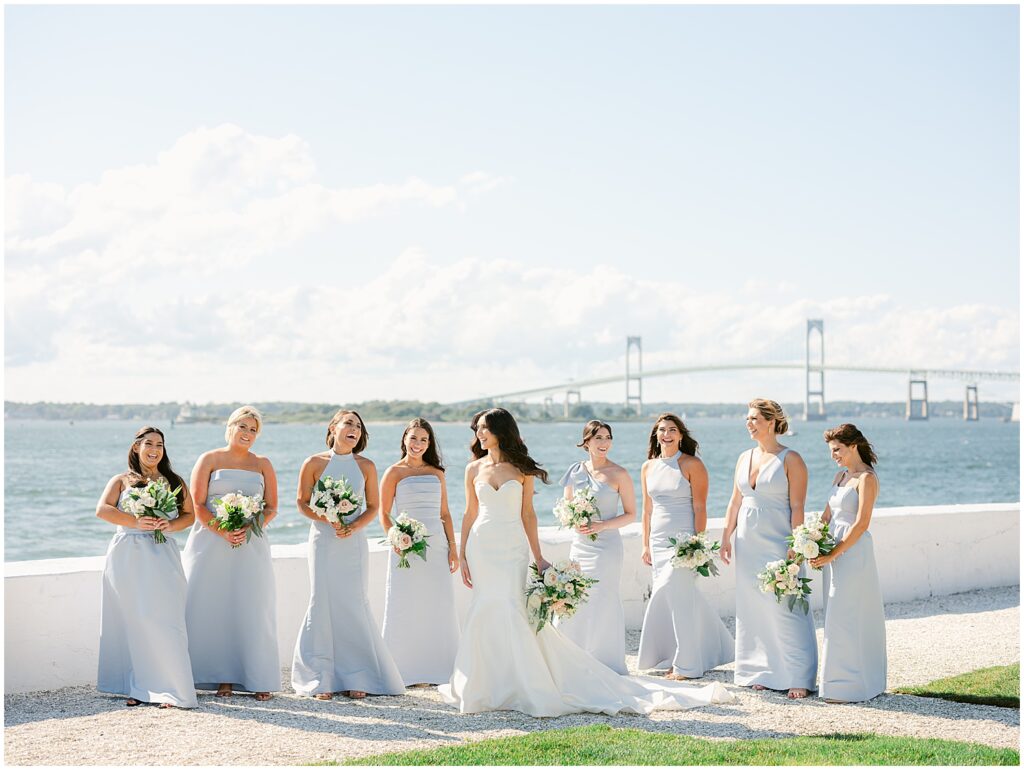 Bridesmaids on the waterfront at Belle Mer in Newport, RI