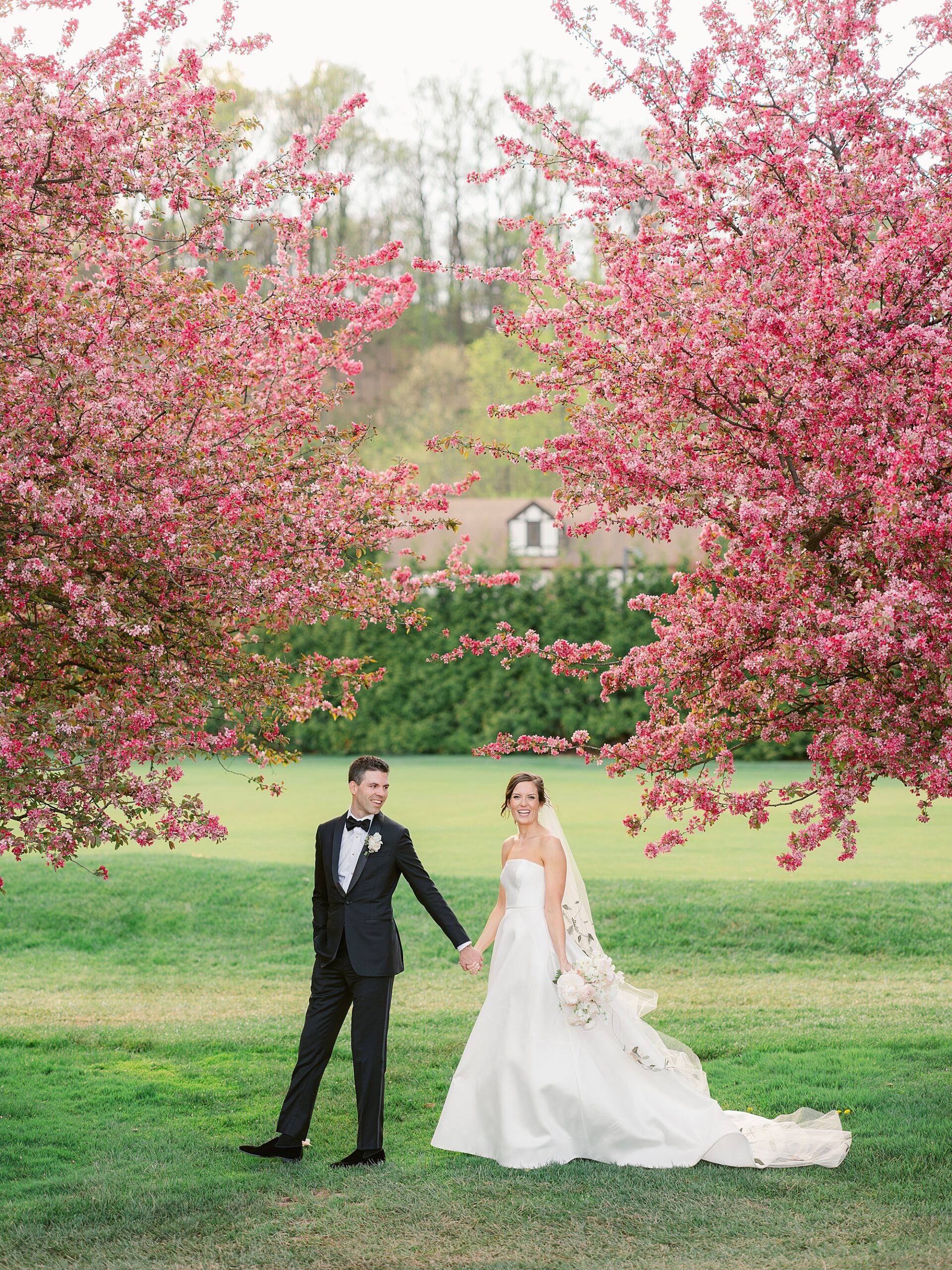 Spring Wedding with flowering trees at Baltusrol Golf Club